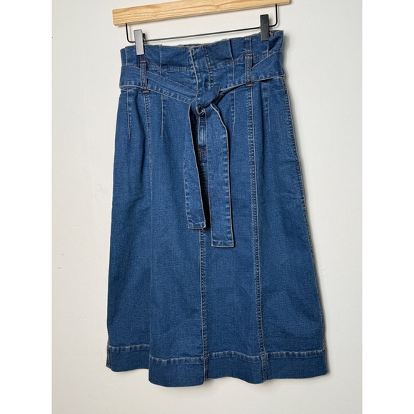 Madewell Dresses & Skirts - Madewell Denim Paperbag Waist Midi Skirt Blue Medium Wash Size 0 Tie Belt Pocket
